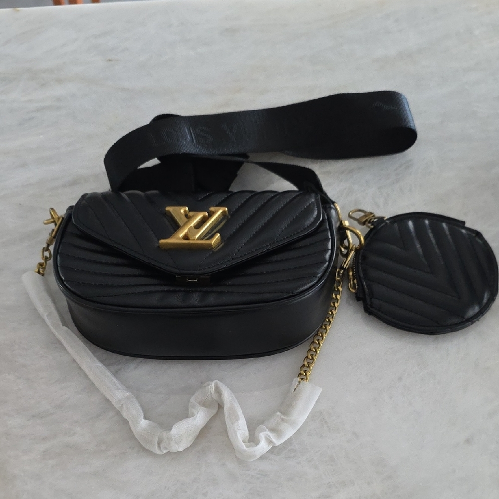 Black Quilted Crossbody Bag with Coin Pouch